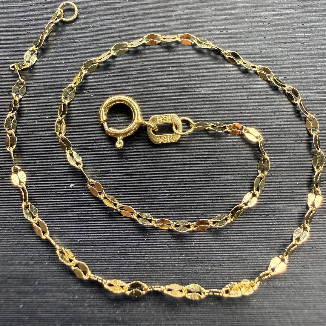 Solid 18k Italian Yellow Gold Mirror Link Bracelet 6.5" Long 1.5mm Wide